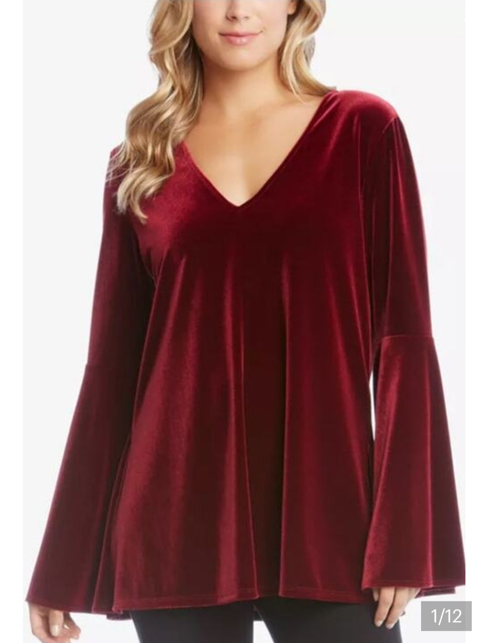 Karen Kane Wine Velvet Bell Sleeve Blouse